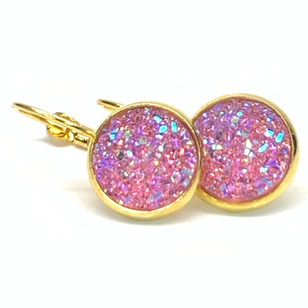 🌟 Shiny Pink Druzy Earrings 🌟